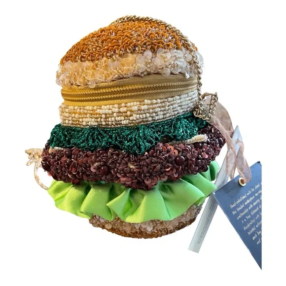 From India to You Hand Beaded Purse, Colorful Realistic Hamburger, Unique! - Picture 1 of 5